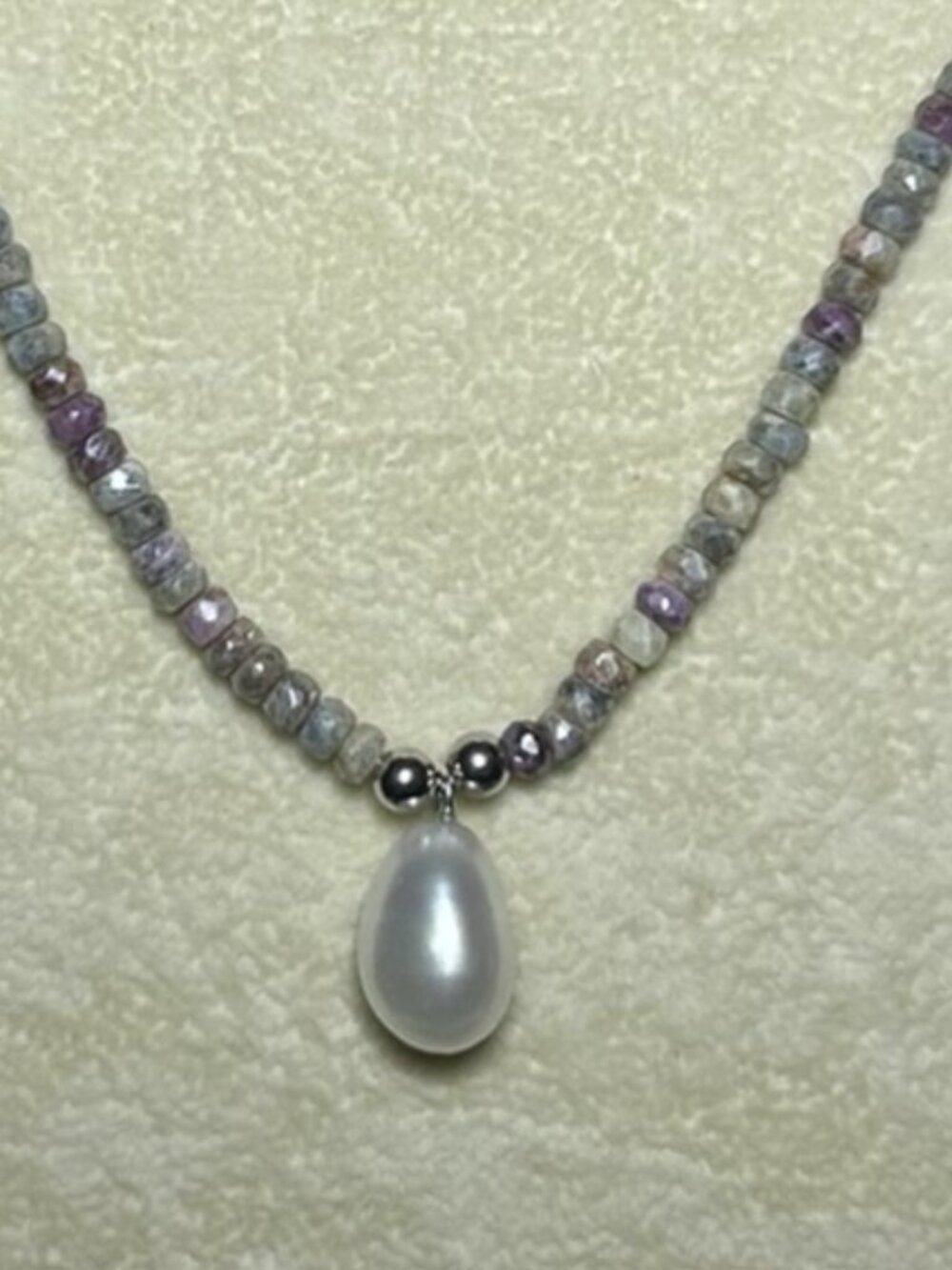 Natural Mystic Corundum Beads and Baroque Freshwater Pearl Necklace.